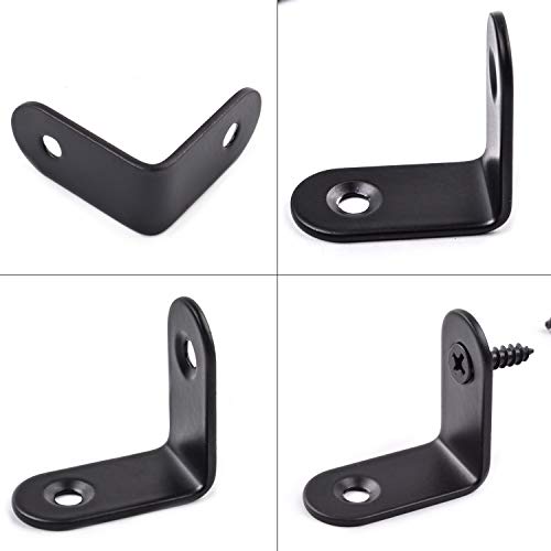 12pcs Black L Bracket Stainless Steel Corner Braces 30 x 30mm Heavy Duty Corner Right Angle Brackets Joint Fastener with 30pcs Screws for Wood Furniture Shelves Cabinet Drawer Chair