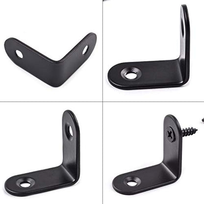 12pcs Black L Bracket Stainless Steel Corner Braces 30 x 30mm Heavy Duty Corner Right Angle Brackets Joint Fastener with 30pcs Screws for Wood Furniture Shelves Cabinet Drawer Chair