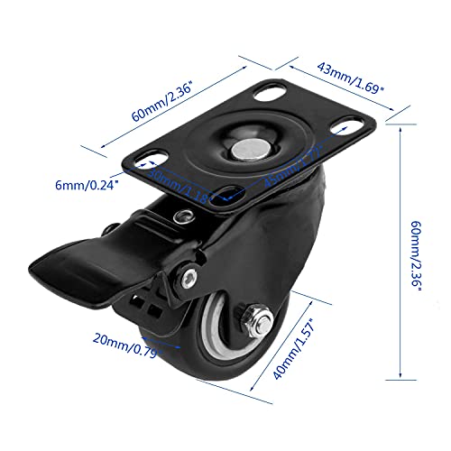 4 PCS 1.5 inch Heavy Duty Caster Wheels Polyurethane PU Rubber Swivel Casters with Top Plate & Strong Bearing Total 400lb Quite Mute Non-Marking Locking Stem Casters Black (1.5'') - size: 1.5''