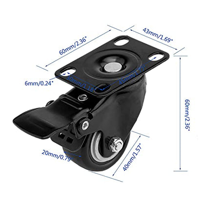 4 PCS 1.5 inch Heavy Duty Caster Wheels Polyurethane PU Rubber Swivel Casters with Top Plate & Strong Bearing Total 400lb Quite Mute Non-Marking Locking Stem Casters Black (1.5'') - size: 1.5''