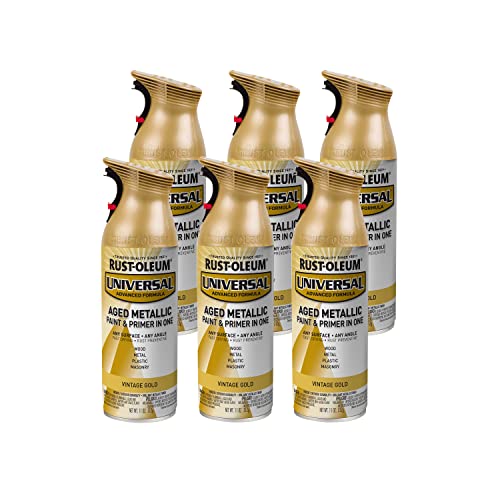 Rust-Oleum Universal All Surface Aged Metallic Spray Paint, Vintage Gold - color: Vintage Gold, size: 11 Ounce (Pack of 6)