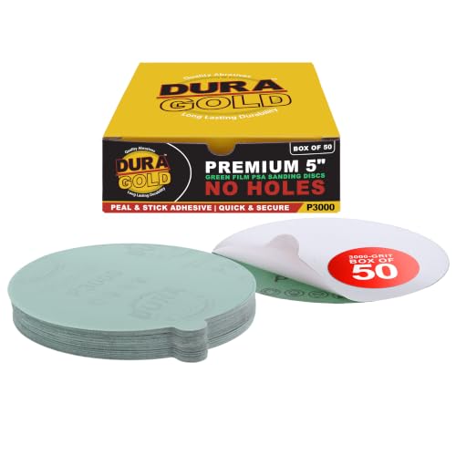 Dura-Gold Premium 5" Green Film PSA Sanding Discs - 3000 Grit (Box of 50) - size: 3000-Grit
