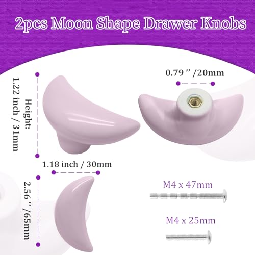2pcs Ceramic Moon Light Pink Drawer Knobs for Kids - color: Light Pink + Moon Shape, size: 2 Pack