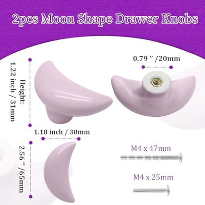 2pcs Ceramic Moon Light Pink Drawer Knobs for Kids - color: Light Pink + Moon Shape, size: 2 Pack