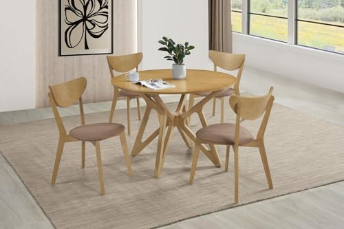Coaster Home Furnishings - Elowen - Wood - 5-piece Dining Set with Round Dining Table and Light Brown Upholstered Chairs - Dining Room & Kitchen - Walnut & Light Brown - 108440-S5