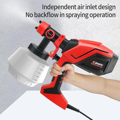 Paint Sprayer 1000W HVLP Electric Spray Paint Gun with 6 Copper Nozzles and 3 Spray Patterns 1200ML High Capacity Container for Furniture, Fences, Walls, Garage Doors (Red) - color: Red