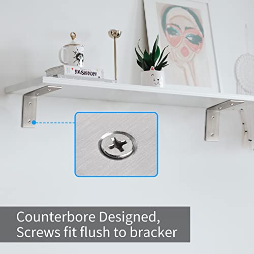 YUMORE Heavy Duty L Brackets, 5×3×1.8 in Shelf Brackets, Brushed Nickel - color: Brushed Nickel, size: 5"x3"x1.8"