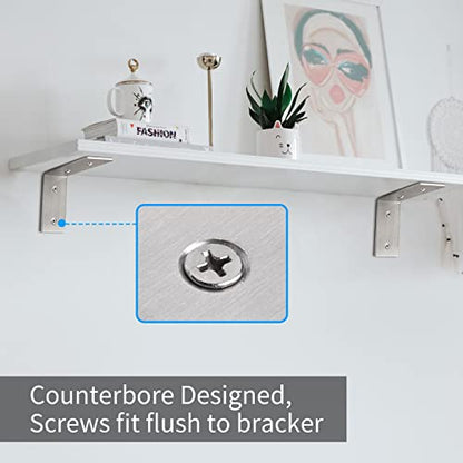 YUMORE Heavy Duty L Brackets, 5×3×1.8 in Shelf Brackets, Brushed Nickel - color: Brushed Nickel, size: 5"x3"x1.8"