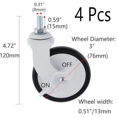 Semetall 3-inch Swivel Casters with PP Silent Wheels,4 Pack - style: A-300