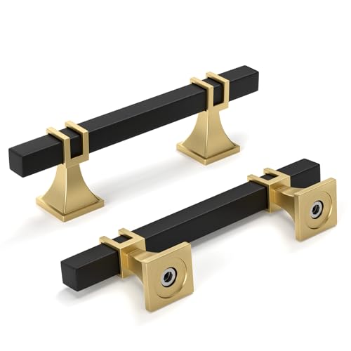 homdiy Black and Gold Cabinet Pulls 3 Inch Black and Brass Cabinet Pulls - color: Black & Matte Gold, size: 3 Inch(76mm) Hole Centers
