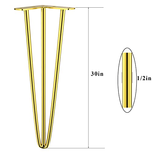 Osring 30 Inch Furniture Hairpin Legs Gold,1/2" Dia 3-Rods Metal Table Feet - color: Gold, size: 30 Inch