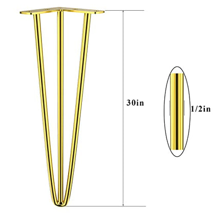 Osring 30 Inch Furniture Hairpin Legs Gold,1/2" Dia 3-Rods Metal Table Feet - color: Gold, size: 30 Inch