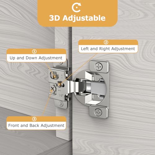Furniware 20 Pieces 1/2" Overlay Soft Close Concealed Hinge, 105 Degree - color: 20 Pieces, size: 1/2"
