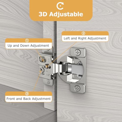 Furniware 30 Pieces 1/2 in Overlay Soft Close Concealed Hinge, 105 Degree - color: 30 Pieces, size: 1/2"