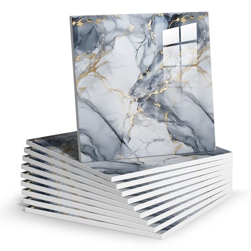 Chejiaye Thick 10pcs Marble Peel and Stick Backsplash Surface Waterproof Wall Panels,Self-Adhesive Marble PVC Foam Wall Panels for Kitchen, Bathroom - 11.8"x11.8" Kitchen Tile(Not Real Tiles,Blue)