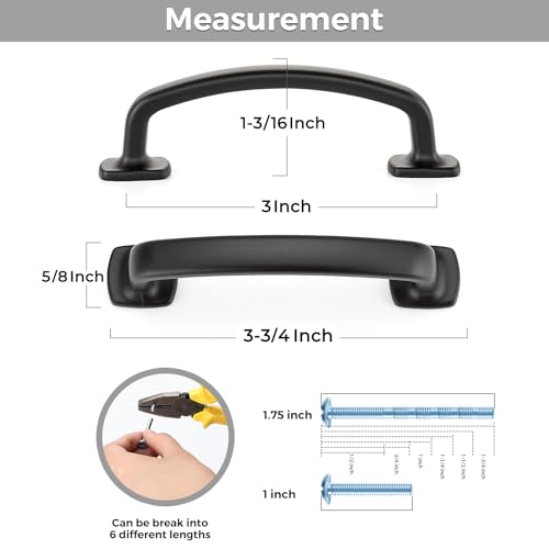 10 Pack Black Cabinet Handles, 3" Hole Center Arch Drawer Pulls - color: Black, size: 3" Hole Center