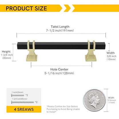 Rergy 10 Pack 5 Inch Black and Gold Cabinet Handles, Solid Zinc Alloy - color: Black and Gold, size: 5 Inch Hole Center