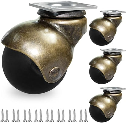 MySit 2 Inch Ball Caster TPR Plate Brass Furniture Wheels Set of 4 - size: 2 Inch with brakes