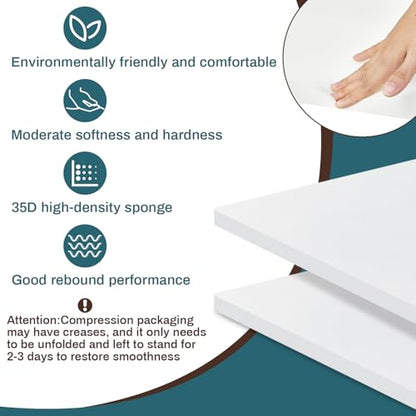 Frienda 2 Pack 1" x 18" x 18" Upholstery High Density Foam Square White - color: White, size: 1" X 18" X 18", style: Square