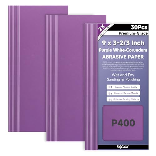 30-Sheet Premium White Corundum Wet Dry 400 Grit Sandpaper - size: 9 x 3-2/3 Inch, style: 400 Grit