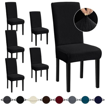 Sufdari Dining Room Chair Covers Set of 6 - Black Non-Slip Spandex Kitchen Parsons Slipcovers for Dining Chairs, Hotel (Large) - color: .Black, size: L-6 PC
