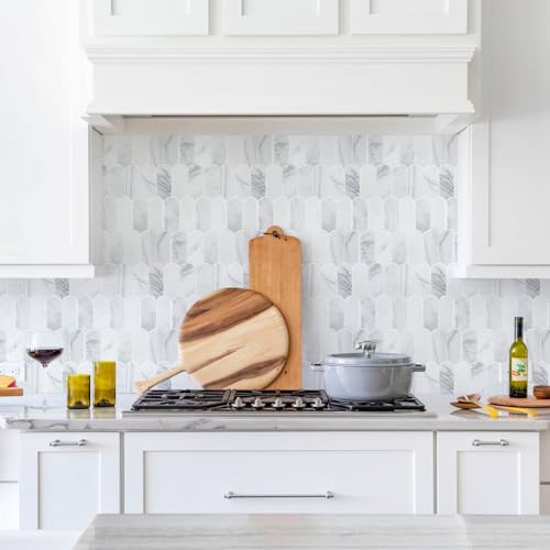 Vamos Tile Peel and Stick Backsplash,Thicker Design, Statuary White,10 pcs - color: Statury White with White Grout