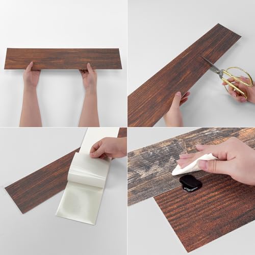 24 Pcs Peel and Stick Retro Wood Grain Pattern Vinyl Wall Stickers - style: JMBSDKCFT05