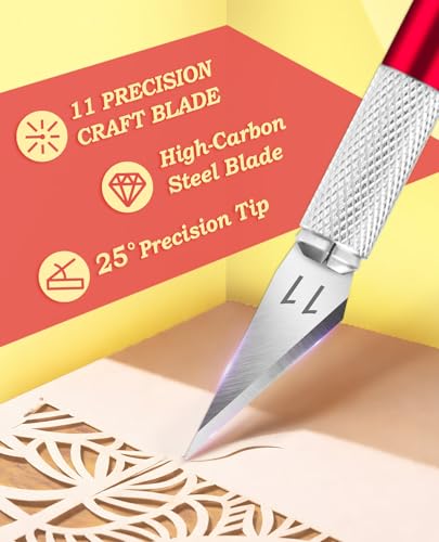 DIYSELF Hobby Knife Set with 10 Extra #11 Blades, 15cm Metal Ruler for Art - color: Red-10pcs