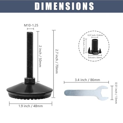 Black M8 Fixed Leveling Feet 4 Pack T-Nuts Wrench Incl - size: M8*50mm, 4Pcs