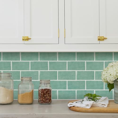 STICKGOO 10-Sheet Subway Tile Peel and Stick Backsplash, Self Adhesive Vinyl Wall Tiles, Stick on Backsplash for Kitchen and Bathroom(Thicker Design) - color: Teal Green