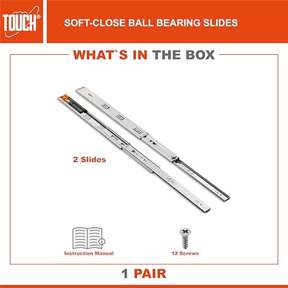 TOUCH Drawer Slides (1 Pair, 16 Inch 400mm) Soft Close Side Mount Ball Bearing 3 Folds Metal Rails Track Guide Glides Runners Heavy Duty Drawer Dresser Kitchen, 100 LB Capacity - color: SOFT-CLOSE, size: 16" 400MM