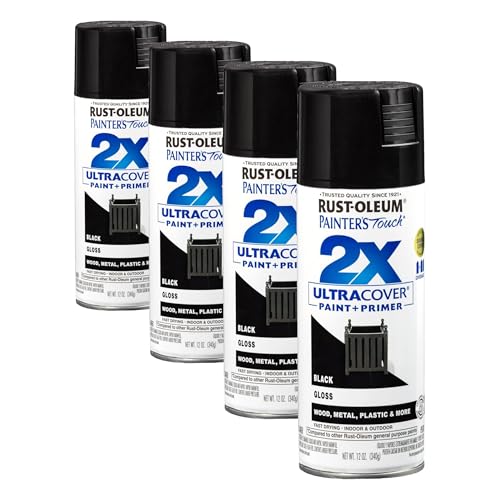 Rust-Oleum 334026 Painter's Touch 2X Ultra Cover Spray Paint, 12 oz, Gloss Black (Pack of 4) - color: Gloss Black, size: 12 Ounce (Pack of 4)