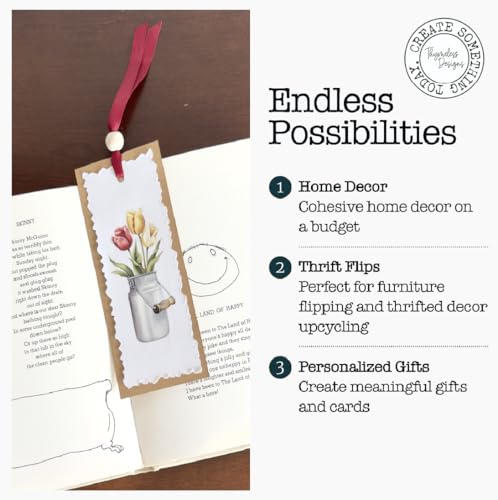 Rub on Transfers for Crafts and Furniture | 3 Design Sheets 6”x 12” | Home Decor Transfers | Furniture and Craft Decals | by Thymeless Designs (Tulips) - style: Tulips