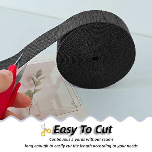 Cotton Webbing 1 Inch 5 Yards for Bag Strap Sewing Crafts, Black - color: Black