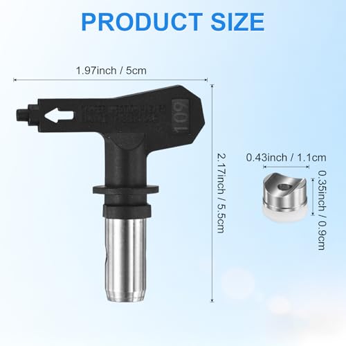 M METERXITY 1-Set Airless Paint Sprayer Tips, Tungsten Steel Reversible Spray Tips with 1 Pad for Homes/Buildings/Garden/Decks [Black, 109] - size: 109