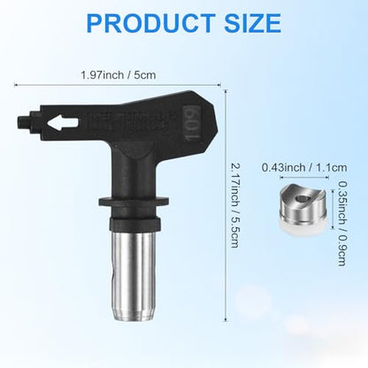 M METERXITY 1-Set Airless Paint Sprayer Tips, Tungsten Steel Reversible Spray Tips with 1 Pad for Homes/Buildings/Garden/Decks [Black, 109] - size: 109