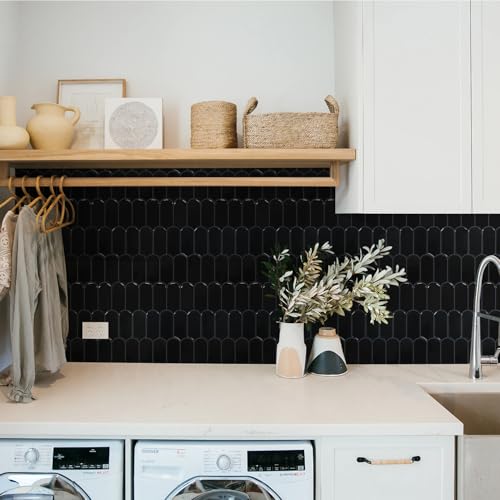 Vamos Tile Peel and Stick Backsplash,Thicker Design, Black,10 Sheets - color: Black with Black Grout