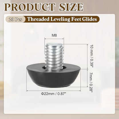 PATIKIL 20 Pcs M8 x 10mm Thread Adjustable Furniture Levelers, Furniture Feet Levelers Screw on Steel Screw in Threaded Leveling Feet Glides for Table Chair Cabinet Patio Legs - size: M8 x 10mm