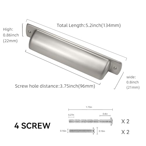 10 Pack 3.75 inch(96mm) Brushed Satin Nickel Kitchen Cabinet Handles Cabinet Cup Pulls Sliver Drawer Cup Pulls Kitchen Cabinet Hardware - color: Brushed Satin Nickel, size: 3.75" Hole Center（96mm）