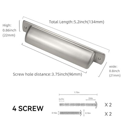 10 Pack 3.75 inch(96mm) Brushed Satin Nickel Kitchen Cabinet Handles Cabinet Cup Pulls Sliver Drawer Cup Pulls Kitchen Cabinet Hardware - color: Brushed Satin Nickel, size: 3.75" Hole Center（96mm）
