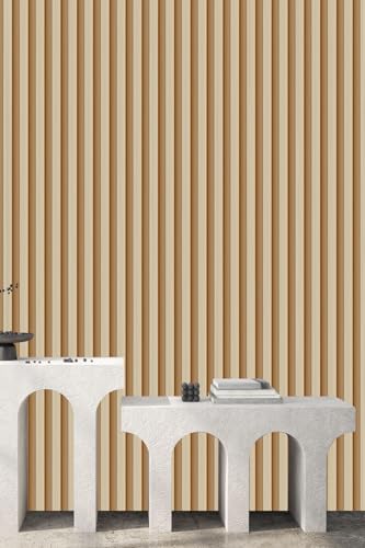 Natural Wood Slat Wallpaper Peel and Stick Wood Panel Wall Decor - color: Yellow and white alternating natural wood