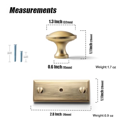 6Pack Champagne Bronze Cabinet Knobs with Backplate Drawer knobs - color: Champagne Bronze, style: Plaquette