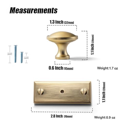6Pack Champagne Bronze Cabinet Knobs with Backplate Drawer knobs - color: Champagne Bronze, style: Plaquette