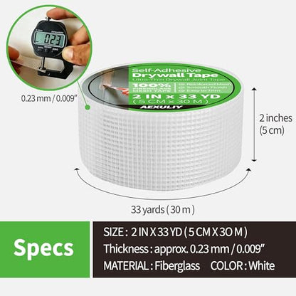 Drywall Joint Tape, 2" x 99 ft, Self-Adhesive Fiberglass Mesh Tape, Strong Crack Repair for Holes, Seams & Corners, White