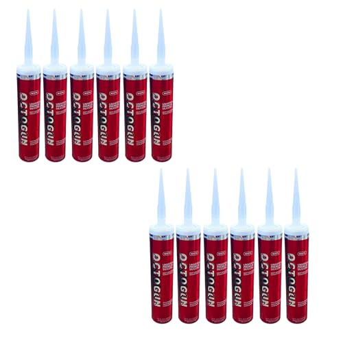 Octogun™ Universal Premium Silicone x12 Pack – All-Purpose Waterproof Sealant for Bathroom, Kitchen, Shower, Window & Door – Low Odor, Flexible & Long-Lasting – 10.1 fl oz -White, Silicone, Caulk - size: 12 - Pack