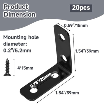 Luomorgo L Bracket Corner Braces 1.5 Inch, Black Coated, 20PCS - size: 1.5 Inch Black Coated