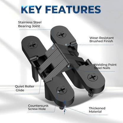 Hidden Door Hinge, Black, 0.51 * 1.77Inch, 4Pack - color: Black, size: 0.51*1.77Inch(4Pcs)