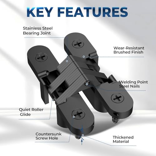 Hidden Door Hinge 0.51 * 2.36Inch 4Pack 180Degree Invisible Black - color: Black, size: 0.51*2.36Inch(4Pcs)