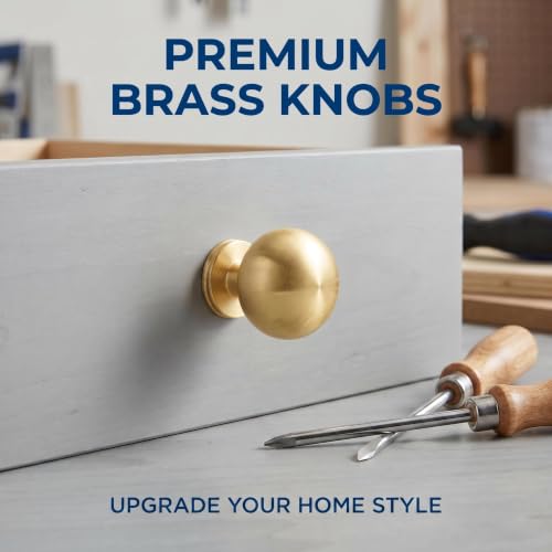 RZDEAL 1 Inch Gold Ball Cabinet Knobs Solid Brass Kitchen Cabinet Hardware Brushed Brass Dresser Drawer Pulls Knobs,4 Pack - size: 1 Inch