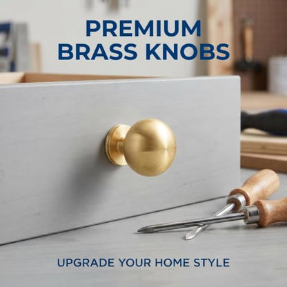 RZDEAL 1 Inch Gold Ball Cabinet Knobs Solid Brass Kitchen Cabinet Hardware Brushed Brass Dresser Drawer Pulls Knobs,4 Pack - size: 1 Inch